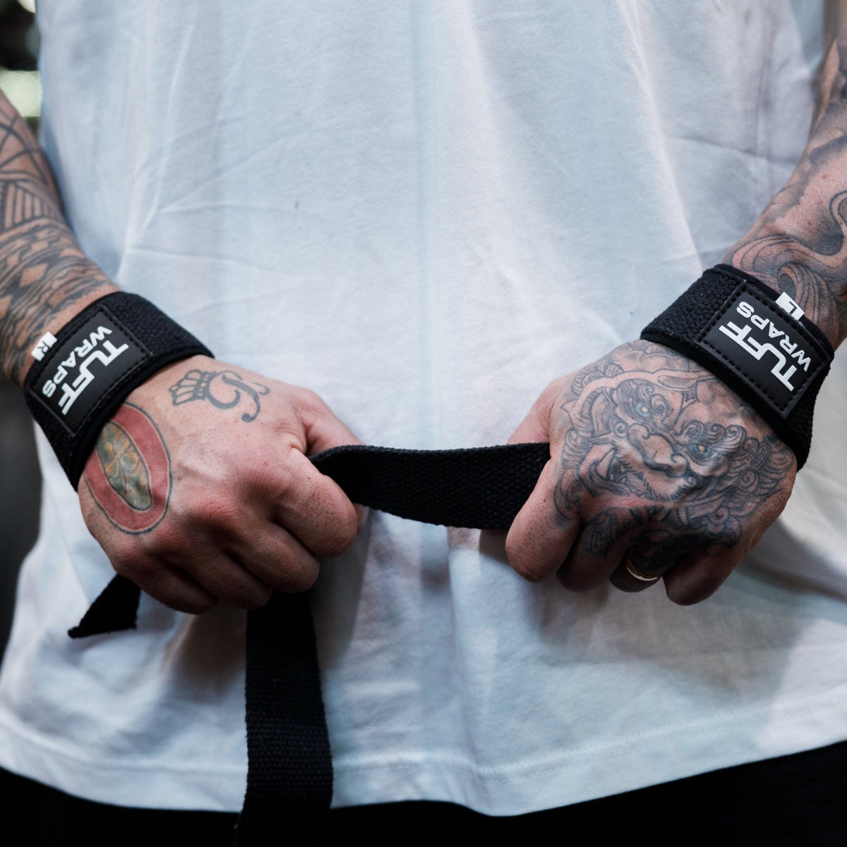 TUFF Cotton Lifting Straps With Neoprene - All Black Lifting Straps